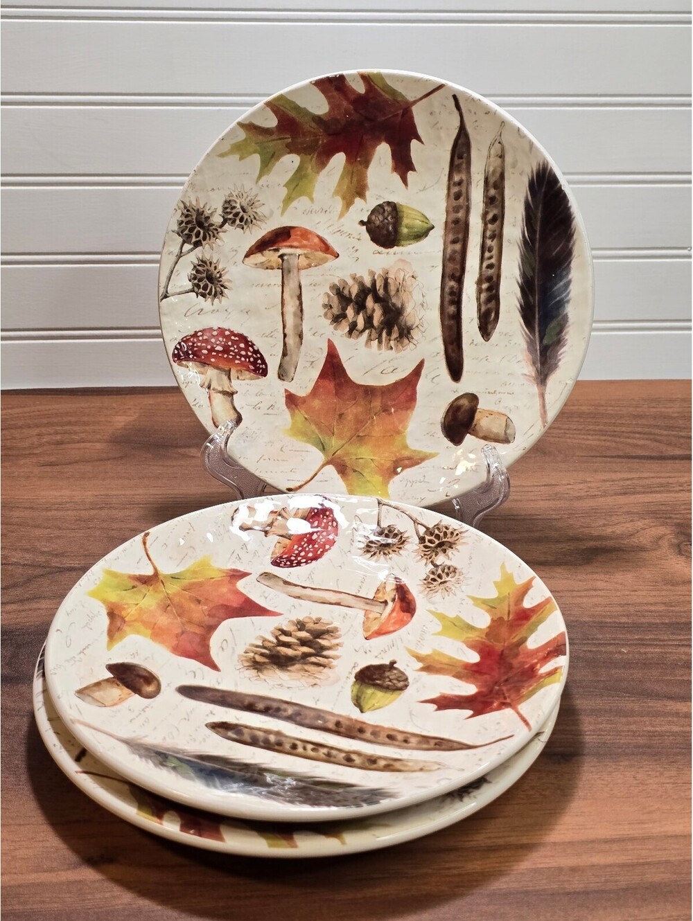 Set of 3 Pier 1 Imports Field Notes Woodland Mushroom Salad Plates Ironstone